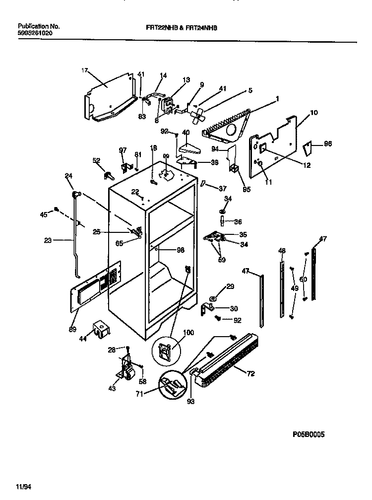 CABINET W / FAN ASSEMBLY Diagram and Parts List for FRT24NHBW2  Frigidaire Refrigerator