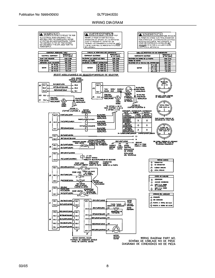 WIRING DIAGRAM Diagram and Parts List for GLTF2940ES0  Frigidaire Washer