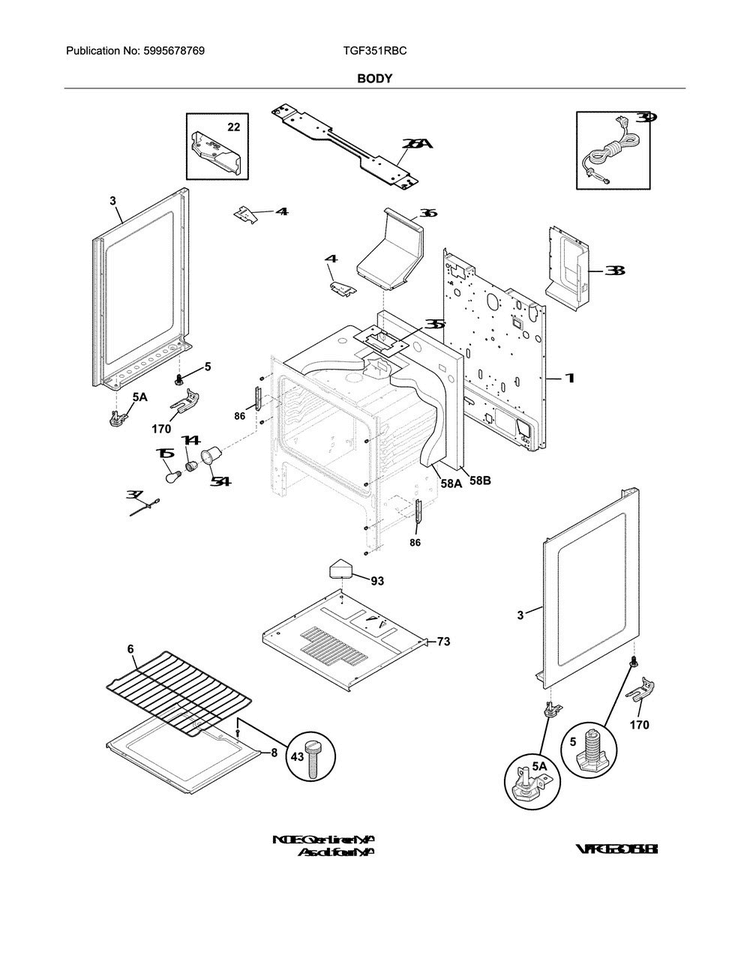 Body Diagram and Parts List for TGF351RBC  Tappan Range