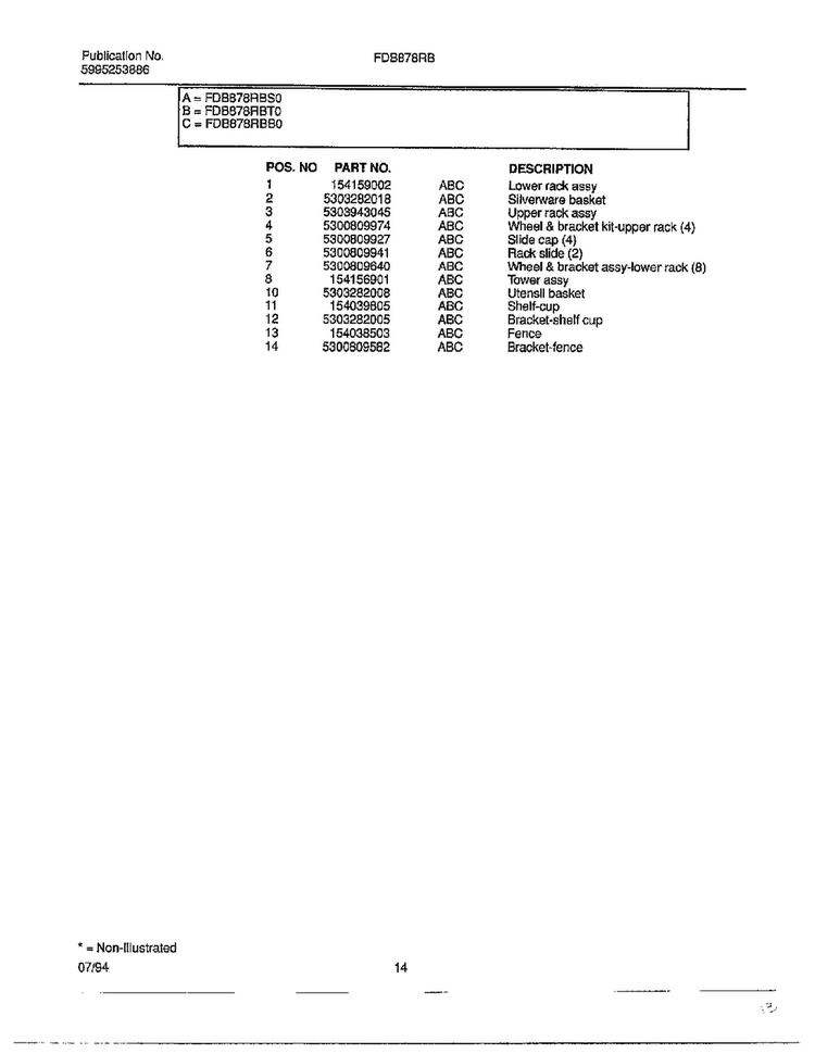 Dishwasher Page 13 Diagram and Parts List for 789  Frigidaire Dishwasher