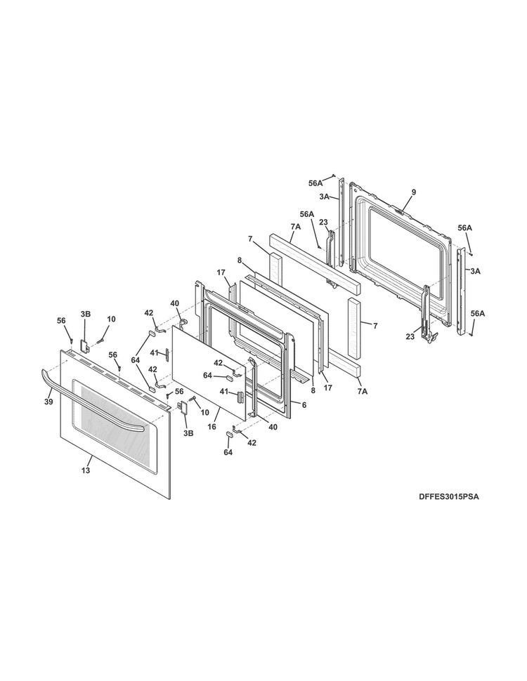 Door Diagram and Parts List for FFES3015PSD  Frigidaire Range