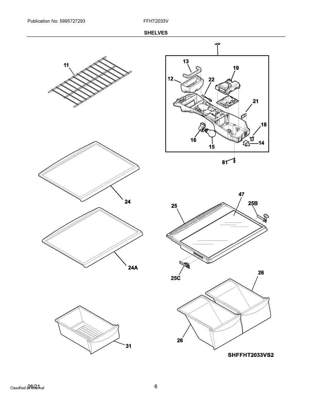 Shelves Diagram and Parts List for FFHT2033VS4  Frigidaire Refrigerator