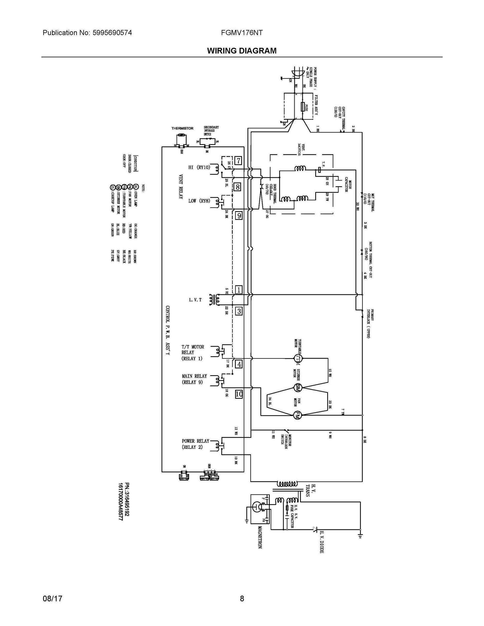 04 - WIRING DIAGRAM Diagram and Parts List for FGMV176NTBA  Frigidaire Microwave Oven Combo