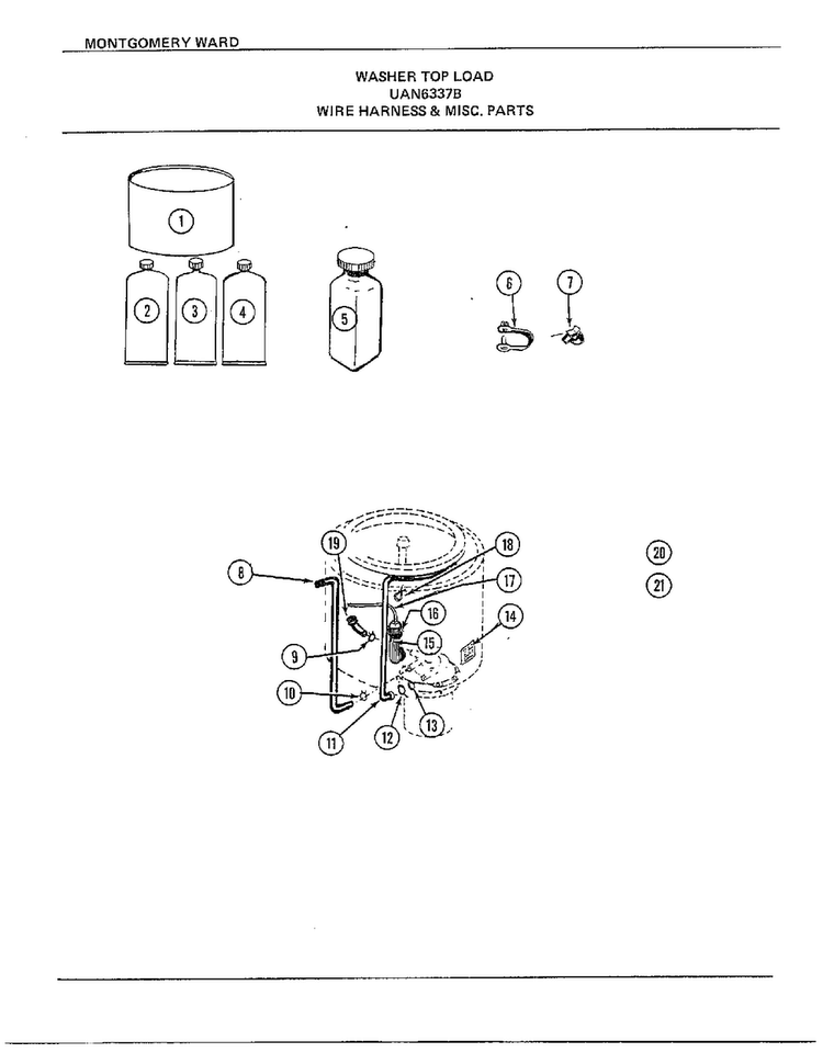 Wire Harness And Misc. Parts Diagram and Parts List for 6337B  Frigidaire Washer