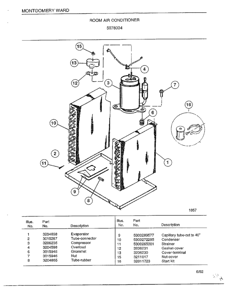 Room Air Conditioner Page 3 Diagram and Parts List for 5078004  Frigidaire Air Conditioner
