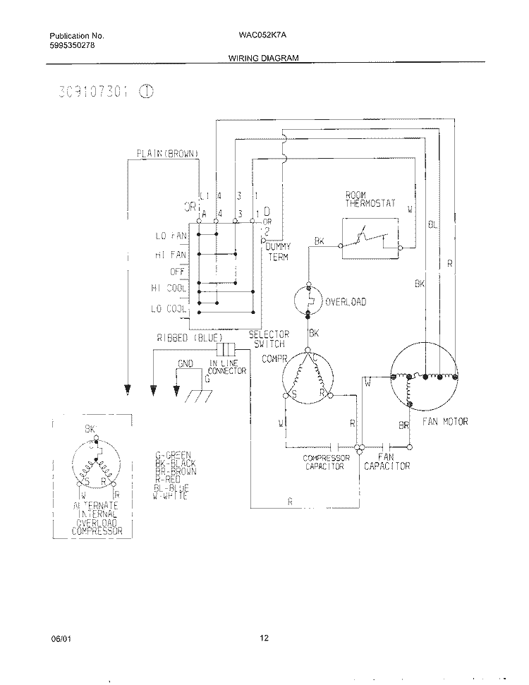 WIRING DIAGRAM Diagram and Parts List for WAC052K7A2  Westinghouse Air Conditioner