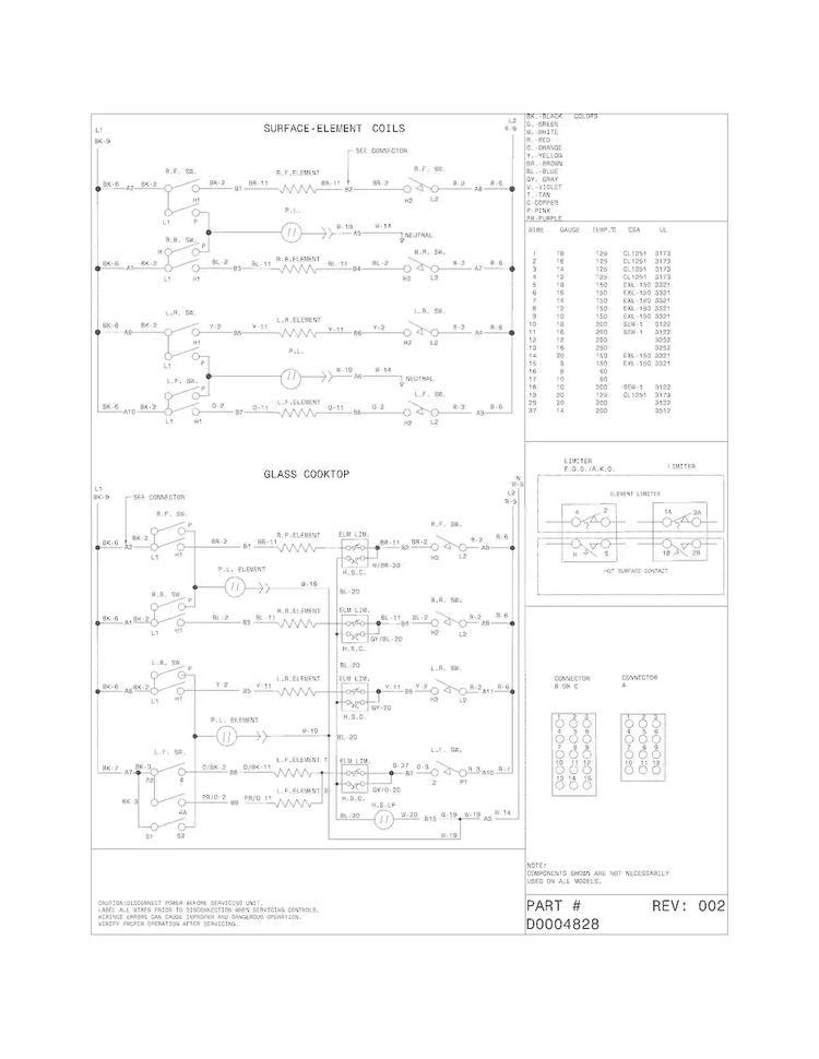 Wiring Diagram Diagram and Parts List for LFES3025PFA  Frigidaire Range