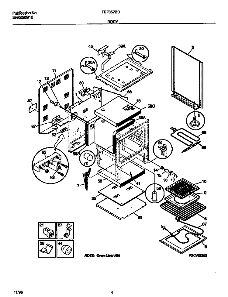 BODY Diagram and Parts List for TEF357BCWD  Tappan Range