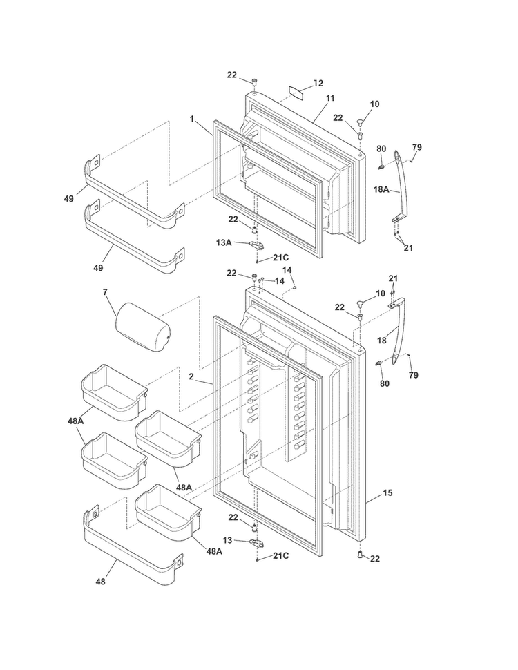 Doors Diagram and Parts List for CFHT1843PS0  Frigidaire Refrigerator