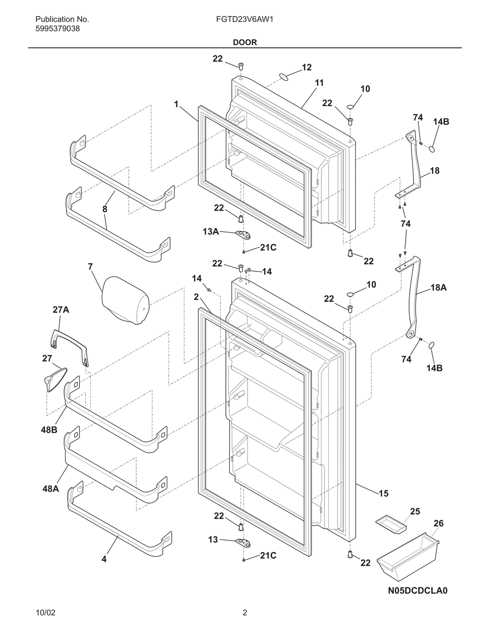 Door Diagram and Parts List for FGTD23V6AW1  Frigidaire Refrigerator