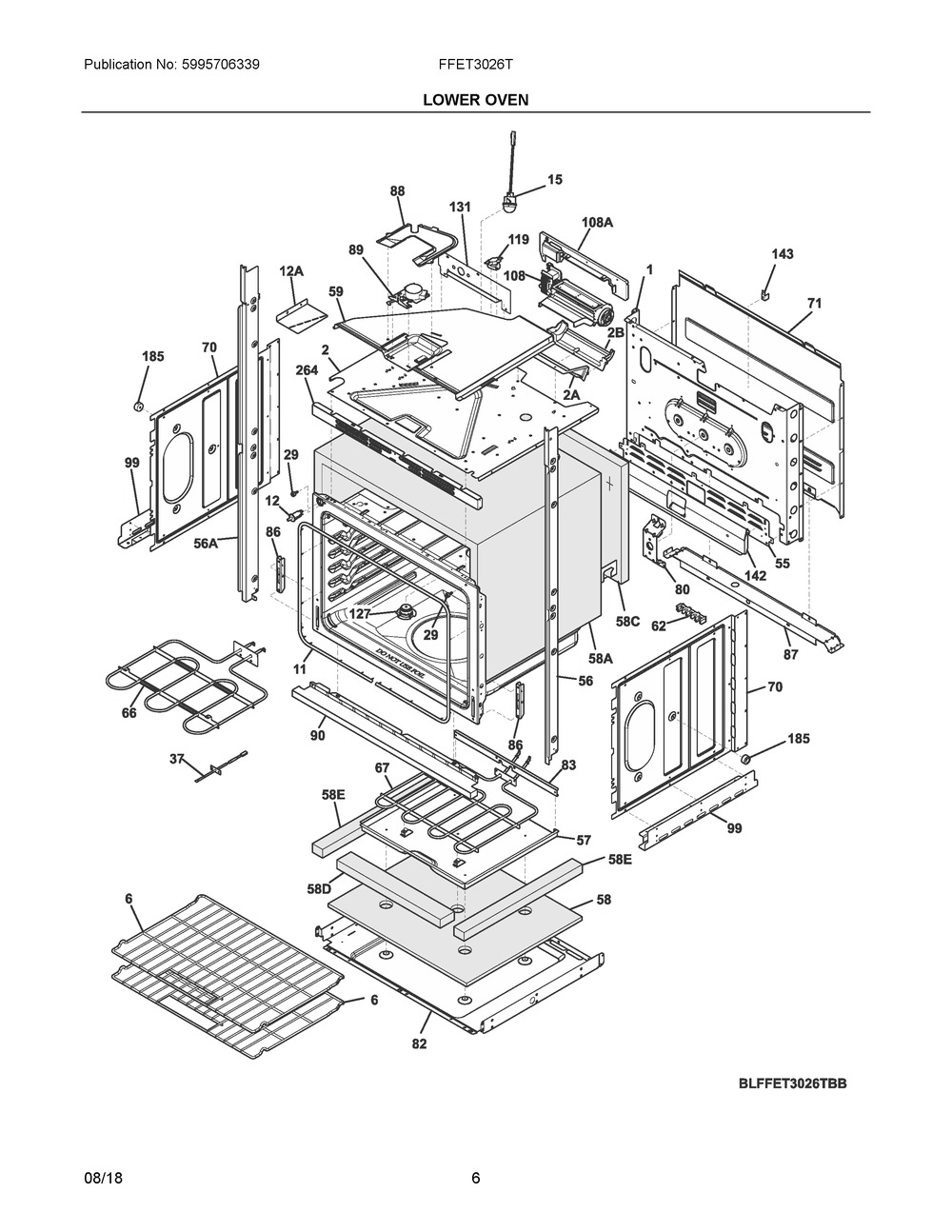 Lower Oven Diagram and Parts List for FFET3026TBC  Frigidaire Wall Oven