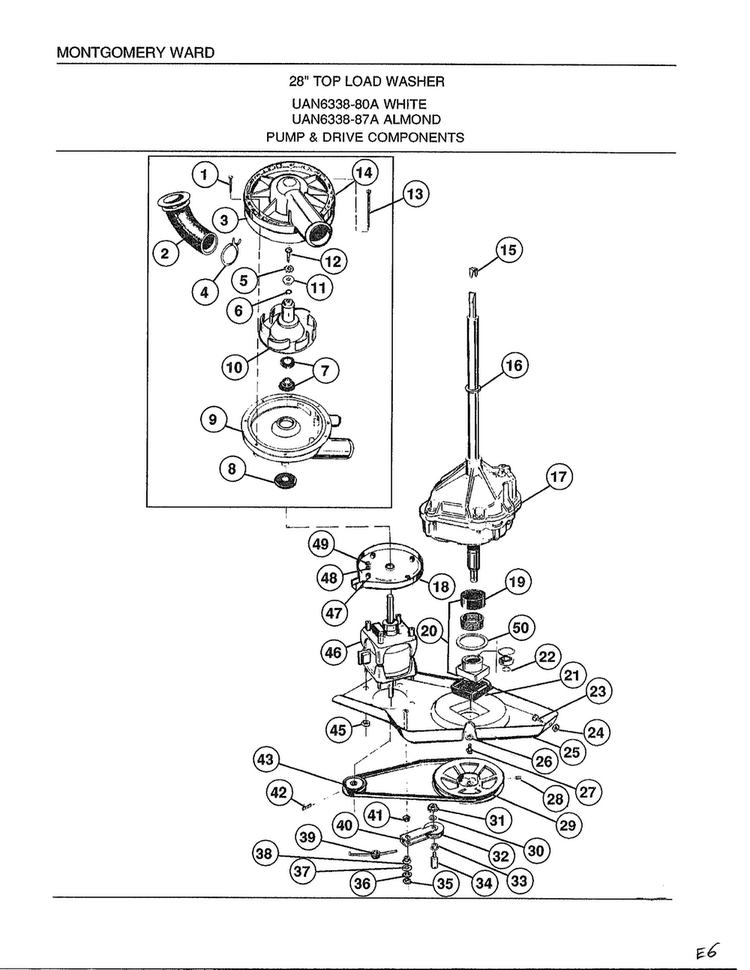 Pump And Drive Components Diagram and Parts List for 6338A  Frigidaire Washer