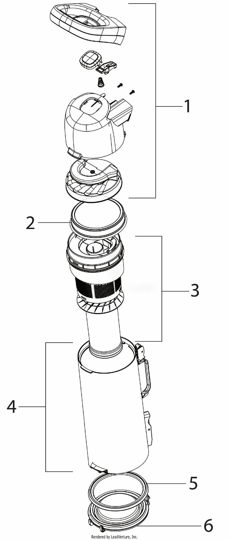Dust Cup Diagram and Parts List for EL8851A  Electrolux Canister Vacuum