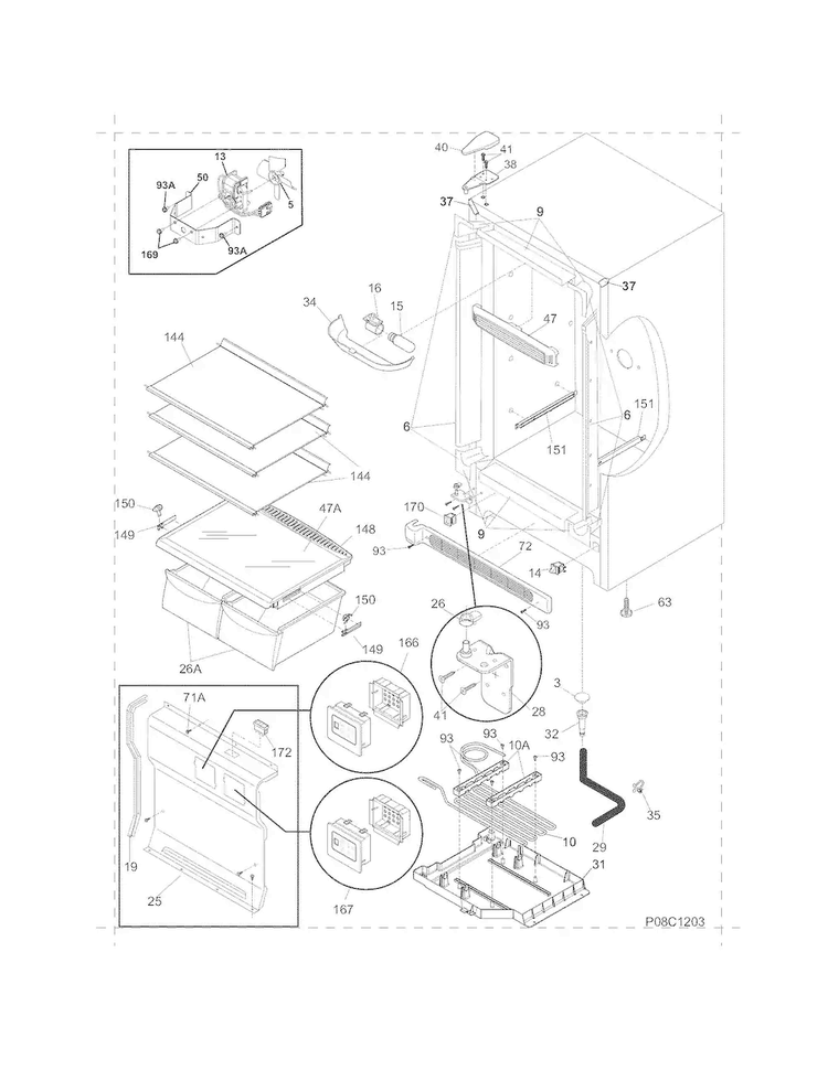Cabinet Diagram and Parts List for FKCH17F7HWD  Frigidaire Refrigerator