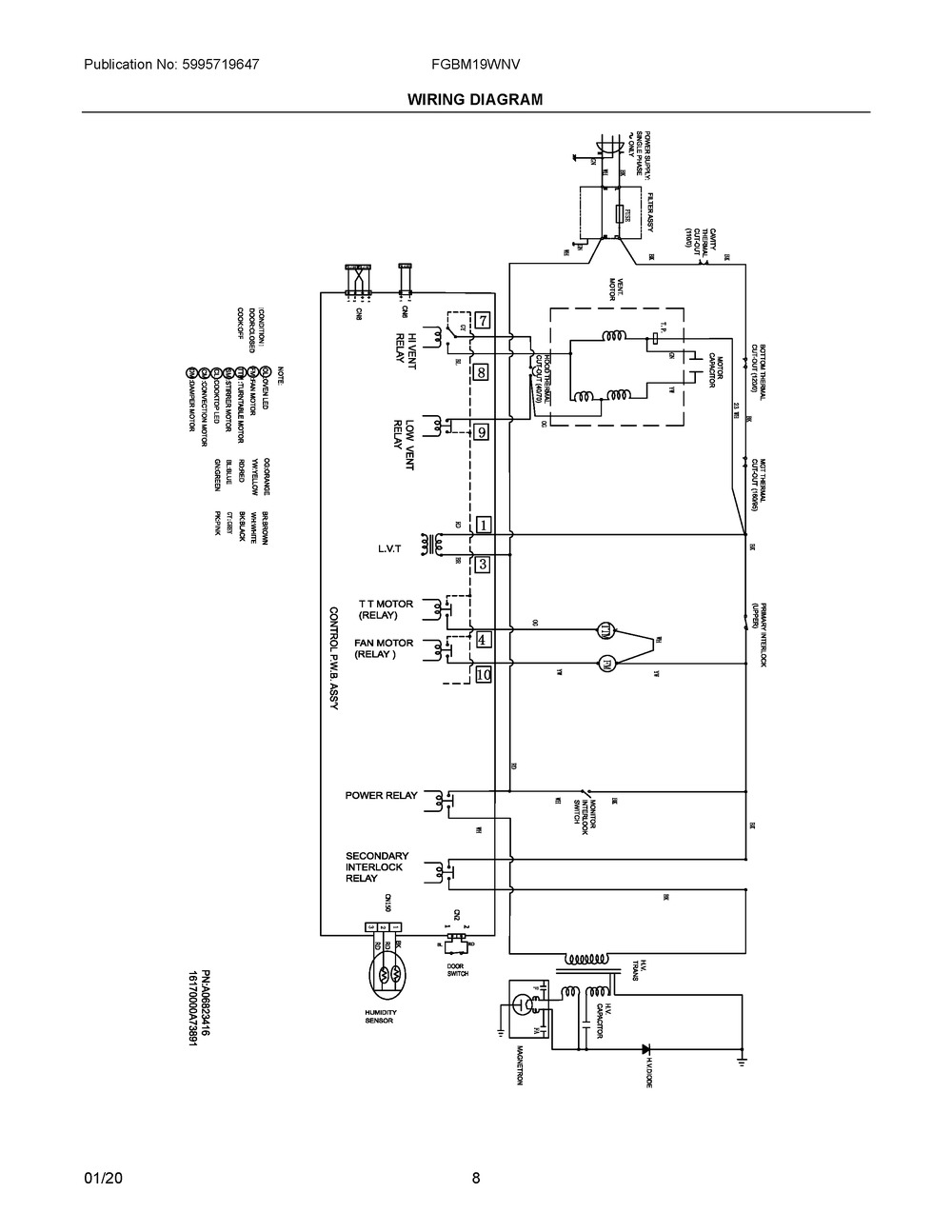 Wiring Diagram Diagram and Parts List for FGBM19WNVFA  Frigidaire Microwave