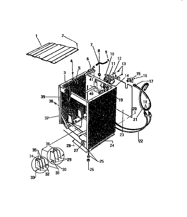 CABINET, HOSES Diagram and Parts List for FLS14B1D5  Frigidaire Washer