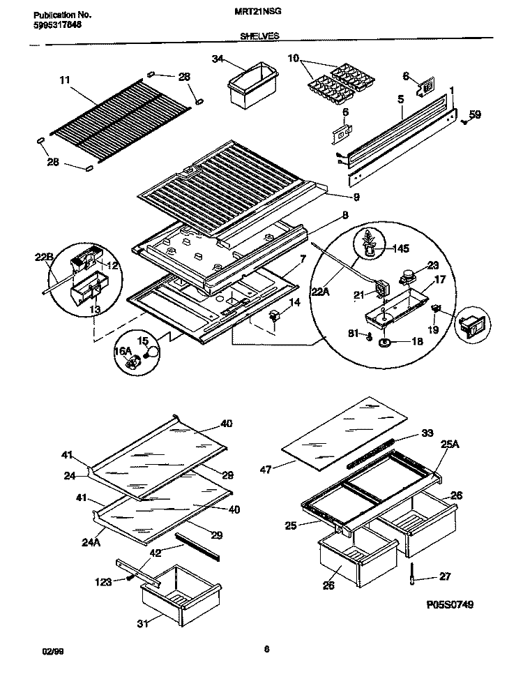 SHELVES Diagram and Parts List for MRT21NSGD2  Frigidaire Refrigerator