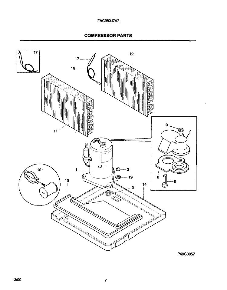 COMPRESSOR Diagram and Parts List for FAC083J7A2  Frigidaire Air Conditioner