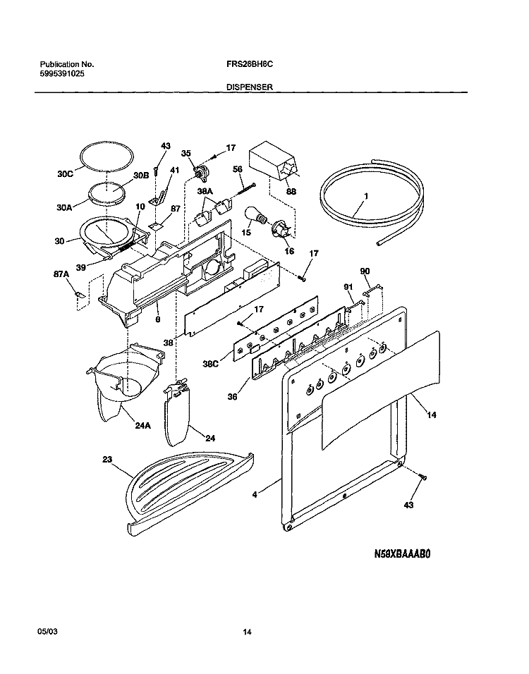 DISPENSER Diagram and Parts List for FRS26BH6CS1  Frigidaire Refrigerator