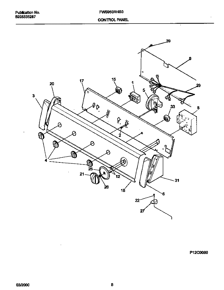 P12C0089 CONTROL PANEL Diagram and Parts List for FWS950RHS0  Frigidaire Washer