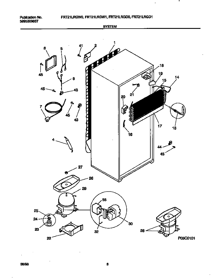 SYSTEM Diagram and Parts List for FRT21LRGW0  Frigidaire Refrigerator