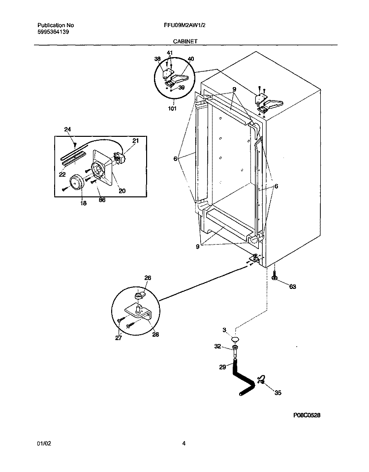 CABINET Diagram and Parts List for FFU09M2AW2  Frigidaire Freezer