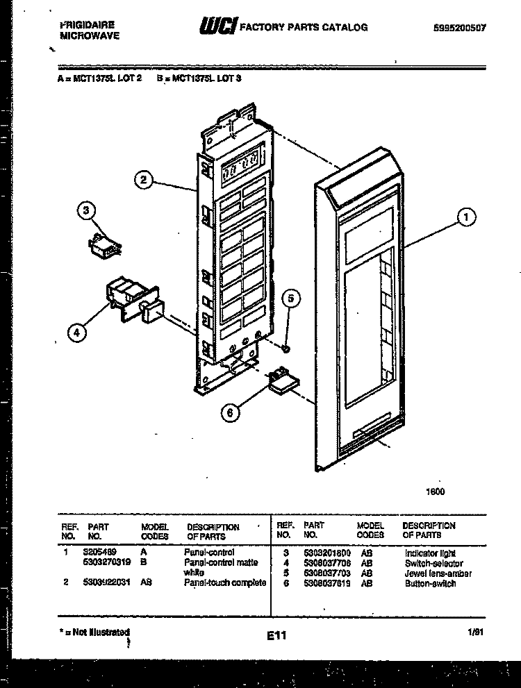 CONTROL PANEL Diagram and Parts List for MCT1375L3  Frigidaire Microwave