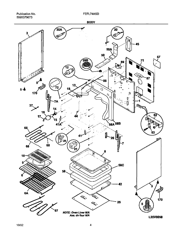 BODY Diagram and Parts List for FEFL74ASD  Frigidaire Range