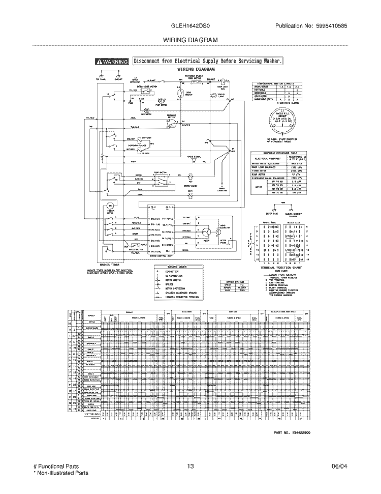 WIRING DIAGRAM Diagram and Parts List for GLEH1642DS0  Frigidaire Washer Dryer Combo