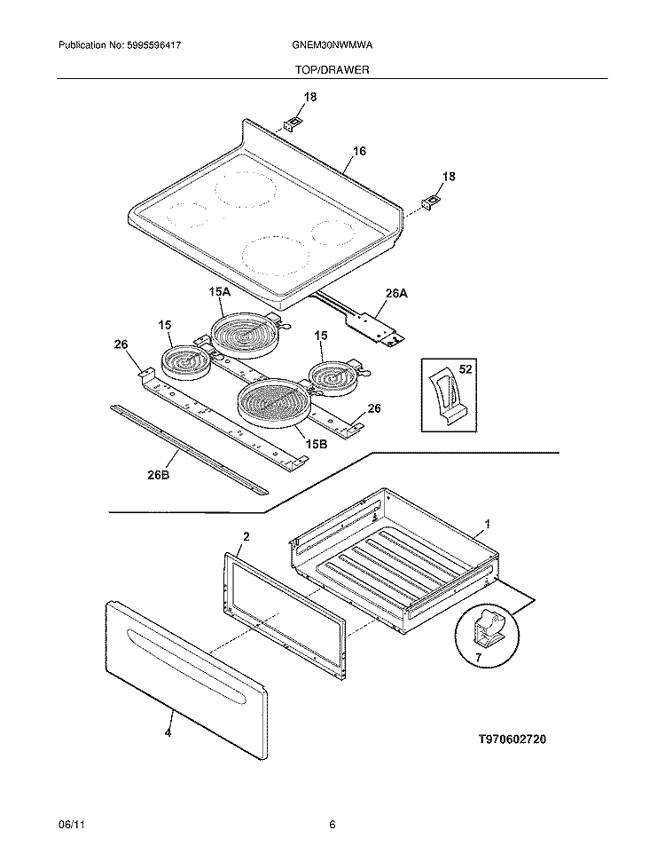 TOP/DRAWER Diagram and Parts List for GNEM30NWMWA  Gibson Range