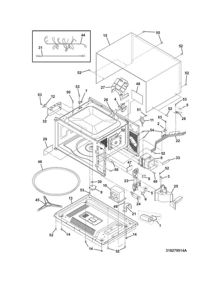 Microwave Diagram and Parts List for FGMC3065KBB  Frigidaire Microwave Oven Combo