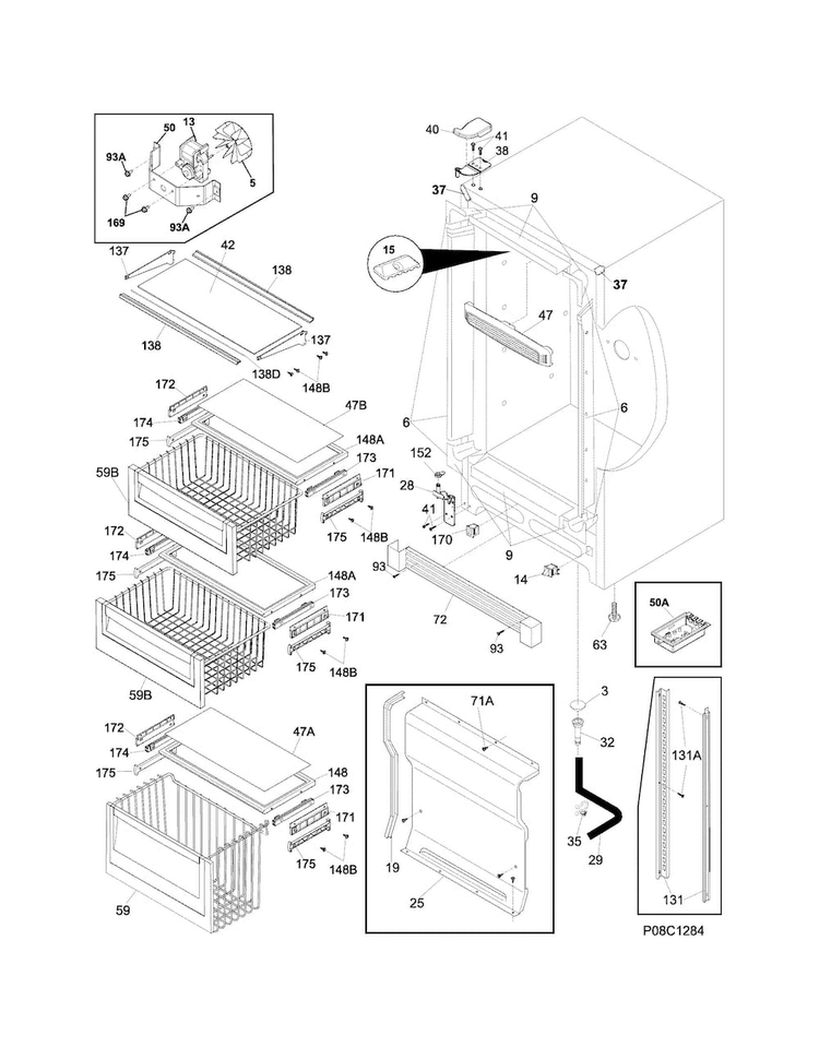 Cabinet Diagram and Parts List for EI32AF65JS3  Electrolux Freezer