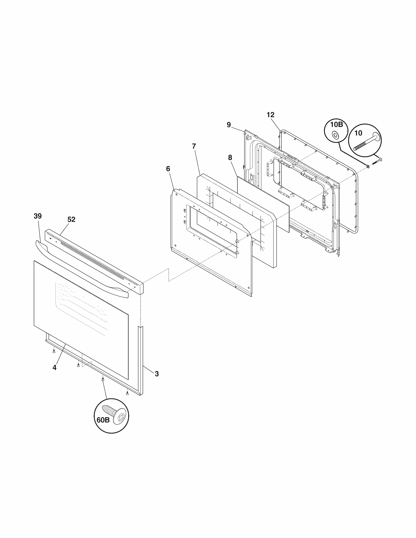 Door Diagram and Parts List for 79090019310  Kenmore Range