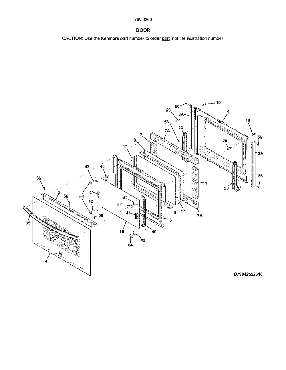 Door Diagram and Parts List for 79032602318  Kenmore Range