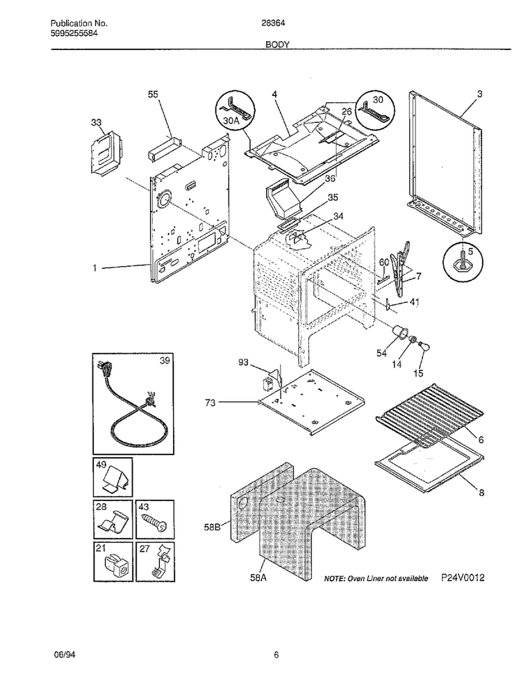 Body Diagram and Parts List for 28364  Frigidaire Range