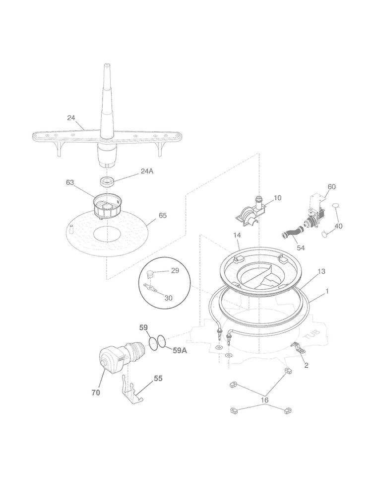 Motor & Pump Diagram and Parts List for FBD2400KQ4A  Frigidaire Dishwasher