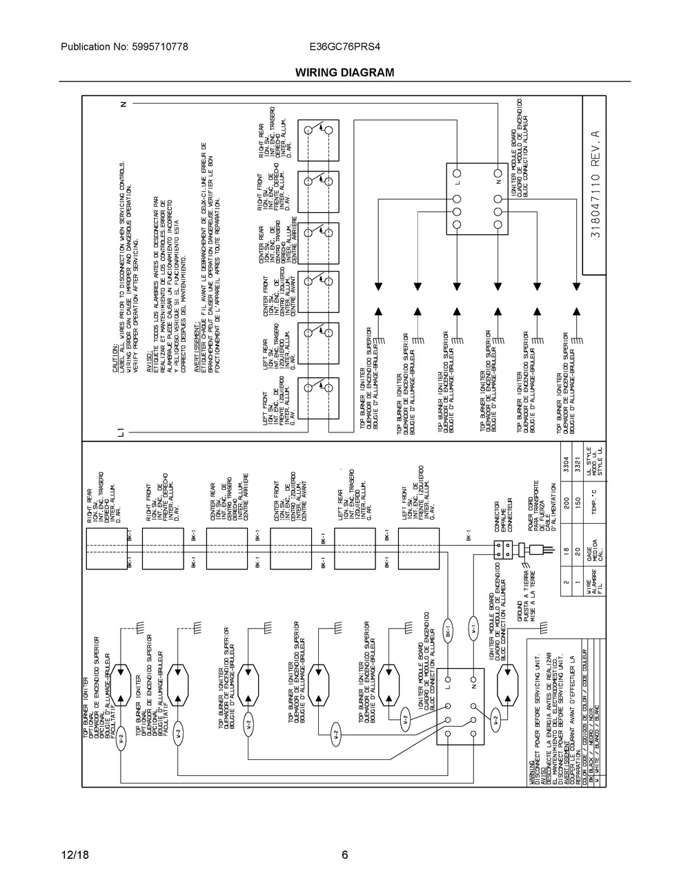 Wiring Diagram Diagram and Parts List for E36GC76PRS4  Frigidaire Cooktop