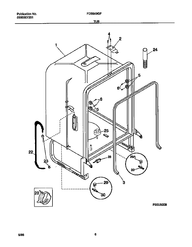 TUB Diagram and Parts List for FDB949GFB2  Frigidaire Dishwasher