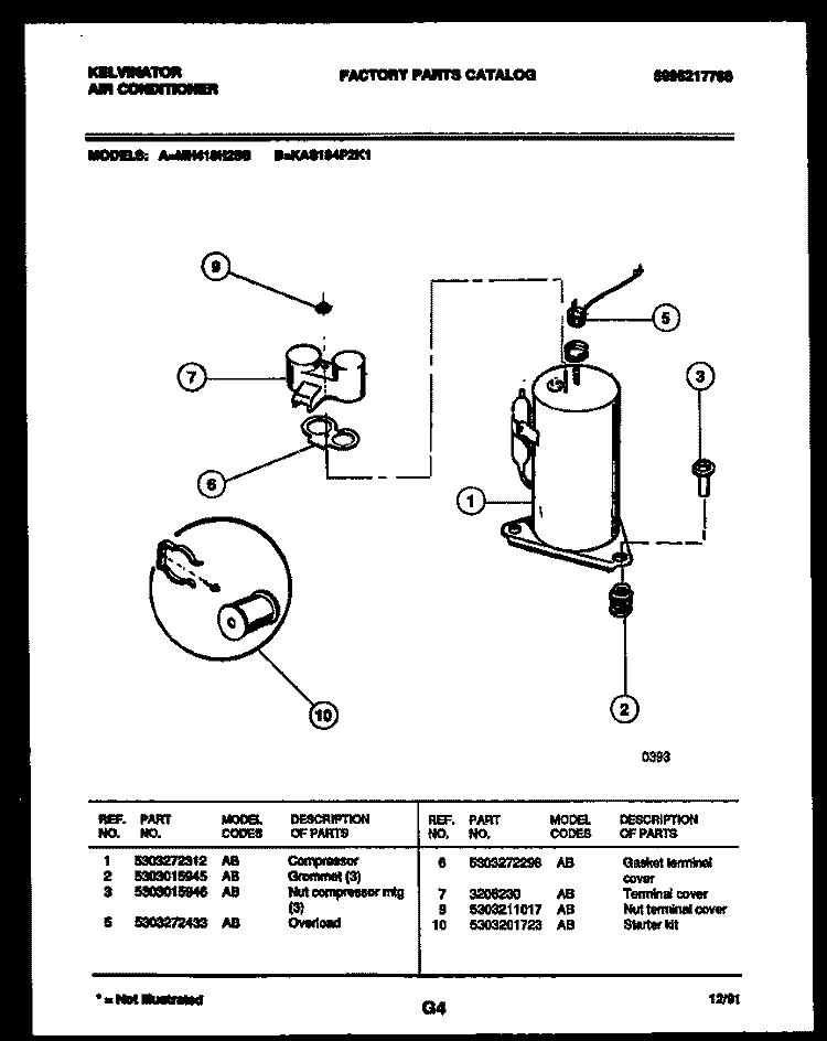 COMPRESSOR Diagram and Parts List for MH418H2SB  Kelvinator Air Conditioner