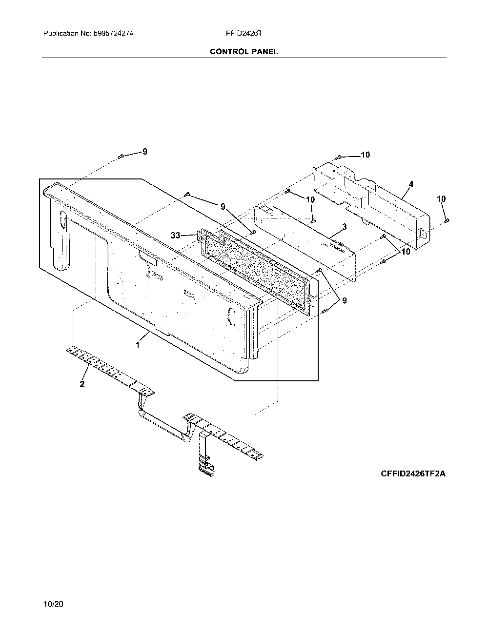 Control panel Diagram and Parts List for FFID2426TS5A  Frigidaire Dishwasher