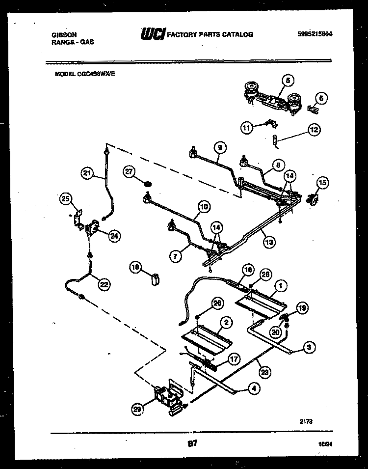 BURNER PARTS Diagram and Parts List for CGC4S8WXE  Gibson Range