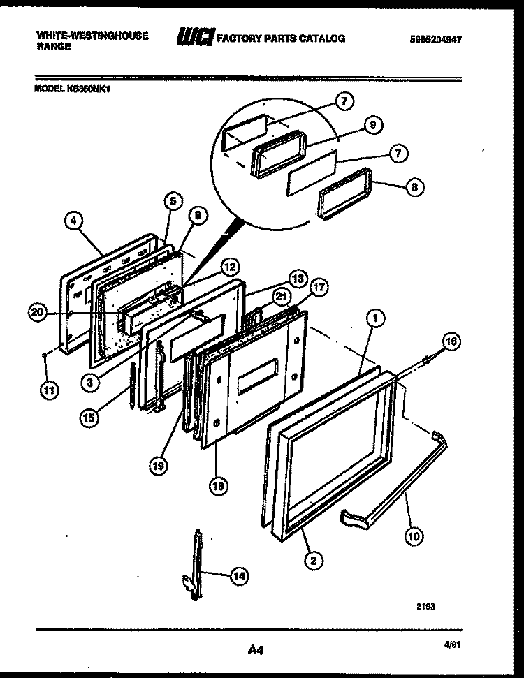 DOOR PARTS Diagram and Parts List for KS860NKW1  Frigidaire Range