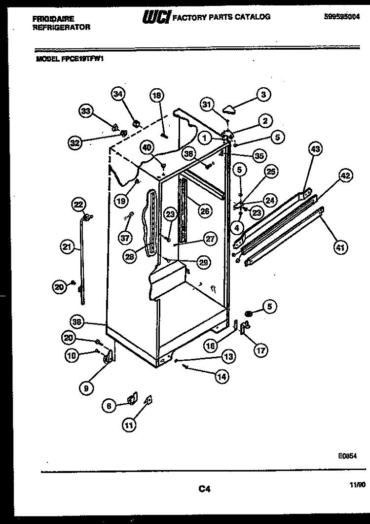 CABINET PARTS Diagram and Parts List for FPCE19TFW1  Frigidaire Refrigerator