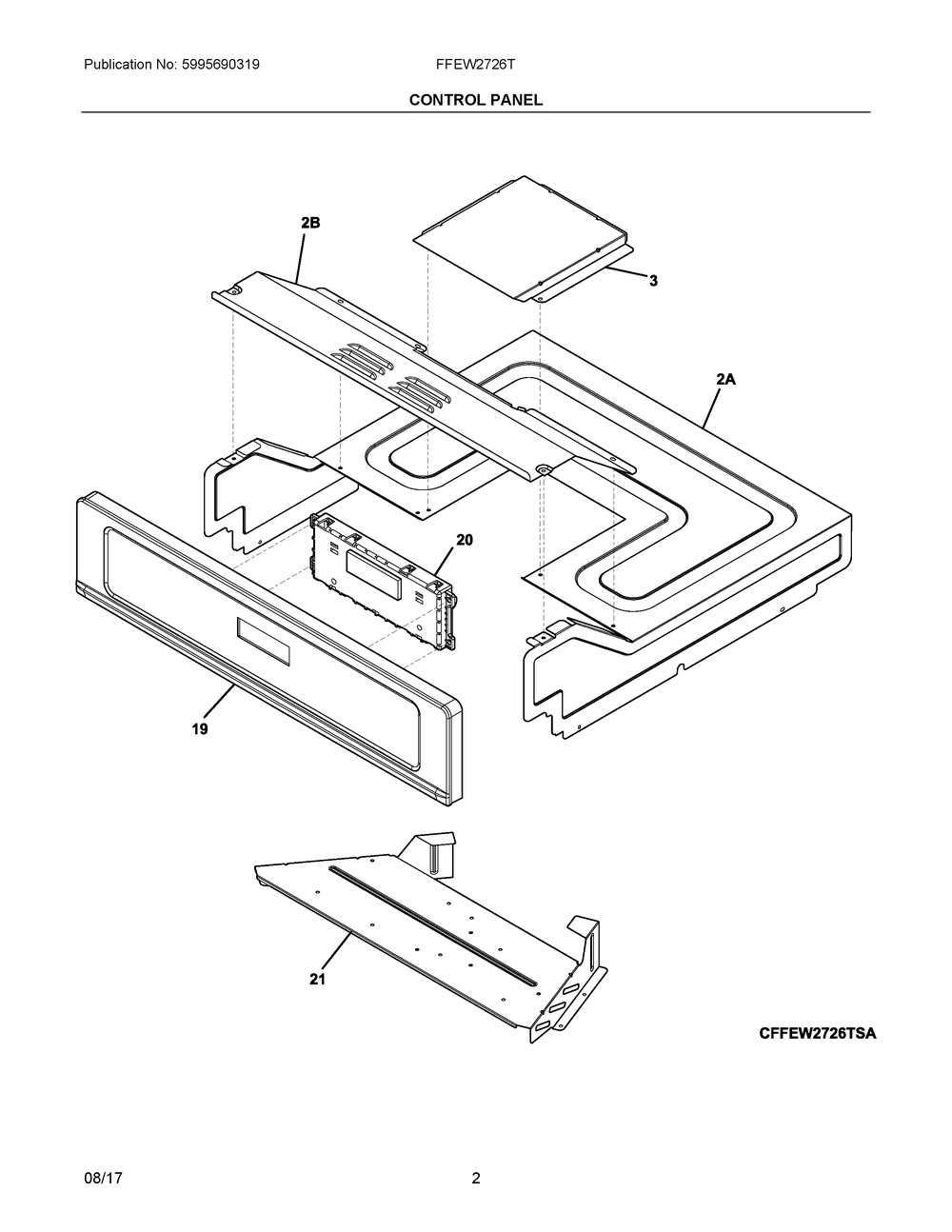 Control Panel Diagram and Parts List for FFEW2726TBA  Frigidaire Wall Oven