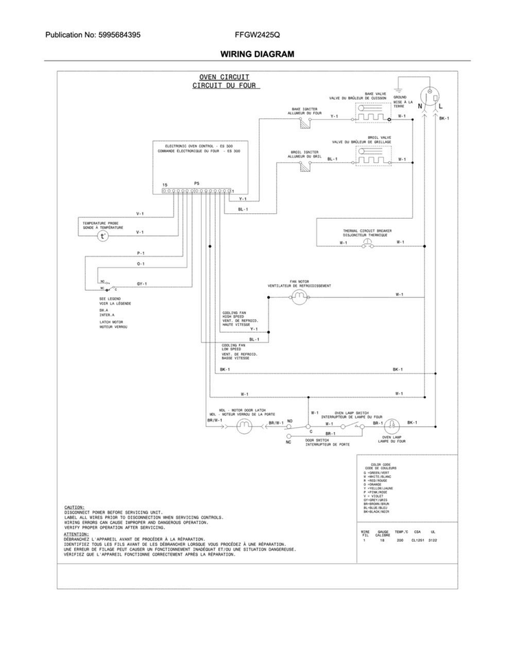 Wiring Diagram Diagram and Parts List for FFGW2425QBB  Frigidaire Wall Oven