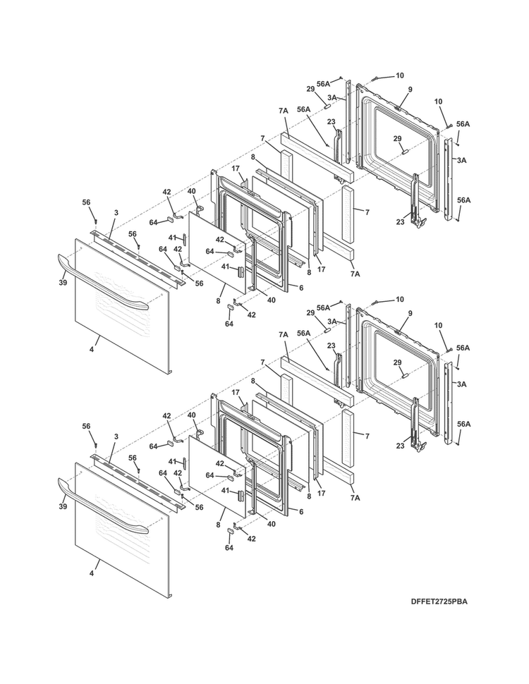 Doors Diagram and Parts List for FFET2725PWD  Frigidaire Wall Oven