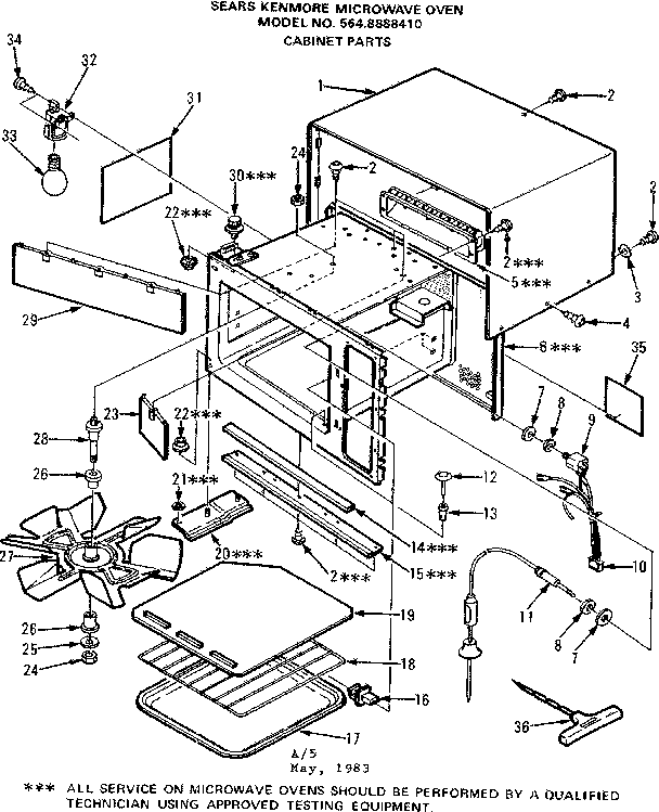 Cabinet Parts Diagram and Parts List for 5648888410  Kenmore Microwave