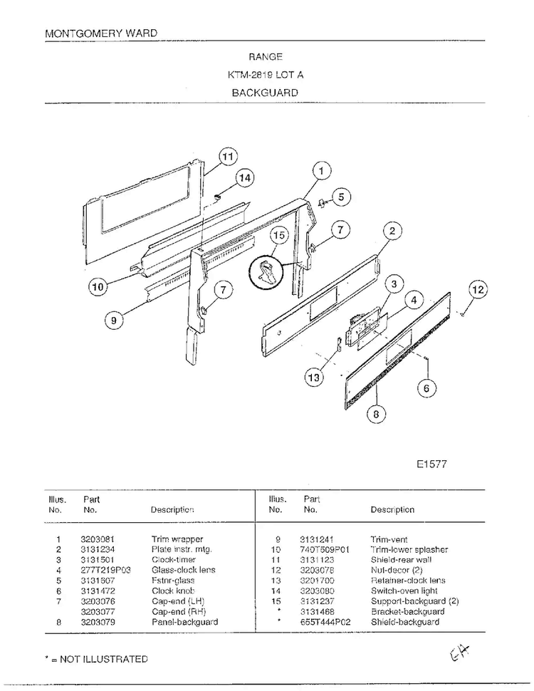 Range-backguard Diagram and Parts List for 2819A  Frigidaire Range