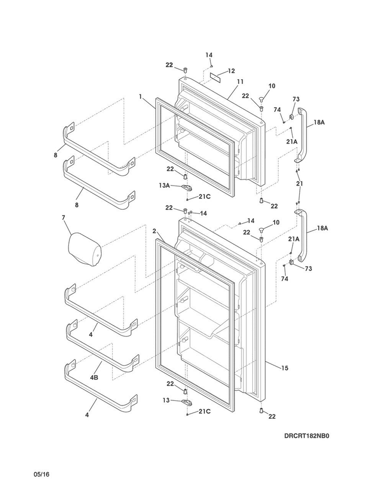 Doors Diagram and Parts List for FPHT18D3RS1  Frigidaire Refrigerator