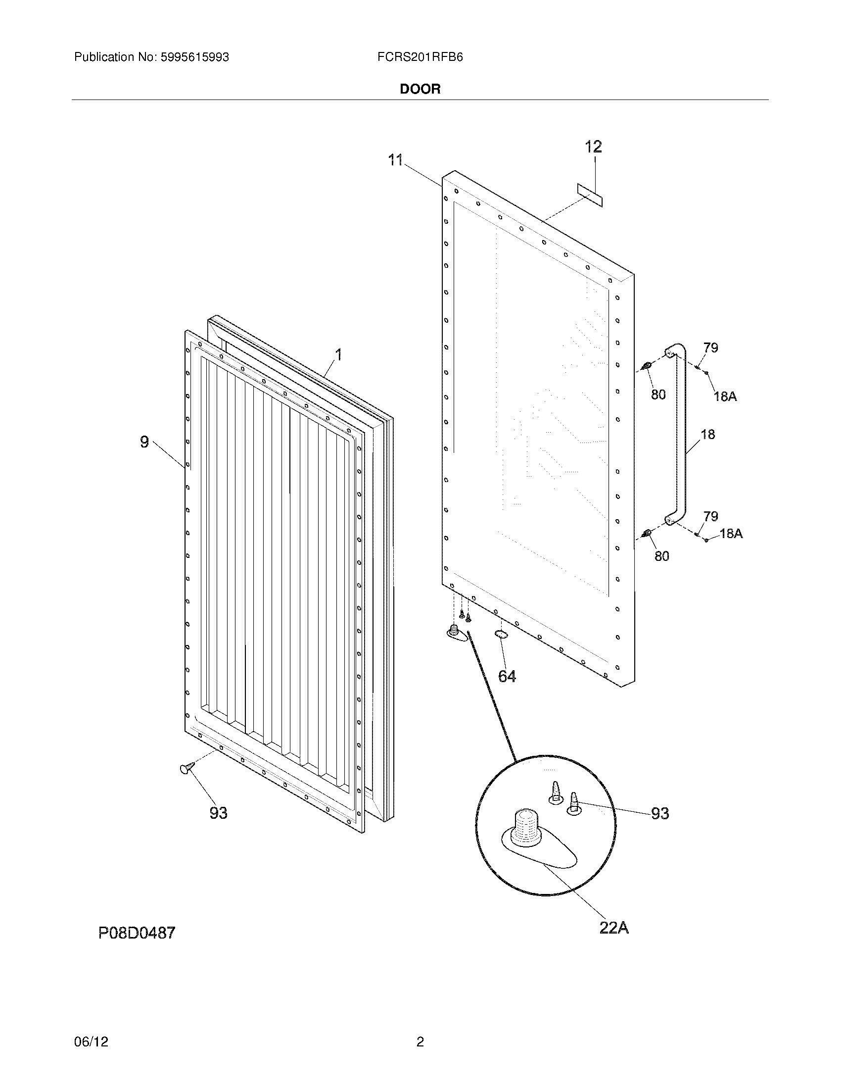 03 - DOOR Diagram and Parts List for FCRS201RFB6  Frigidaire Refrigerator
